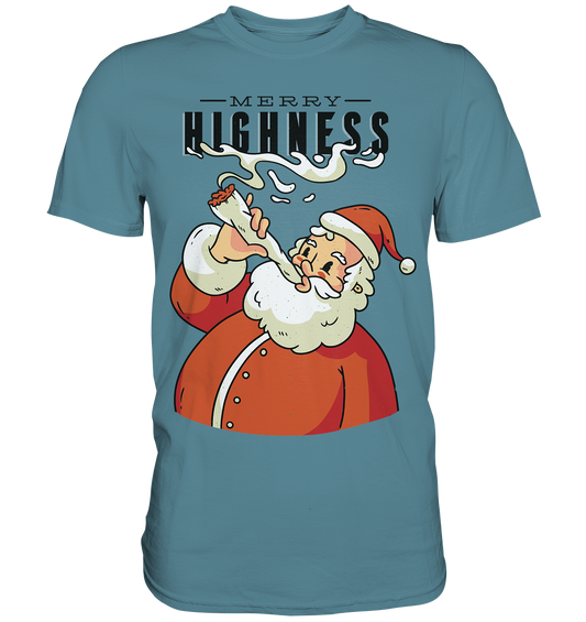 Weihnachten Kiffender Weihnachtsmann Nikolaus Merry Highness - Premium Shirt