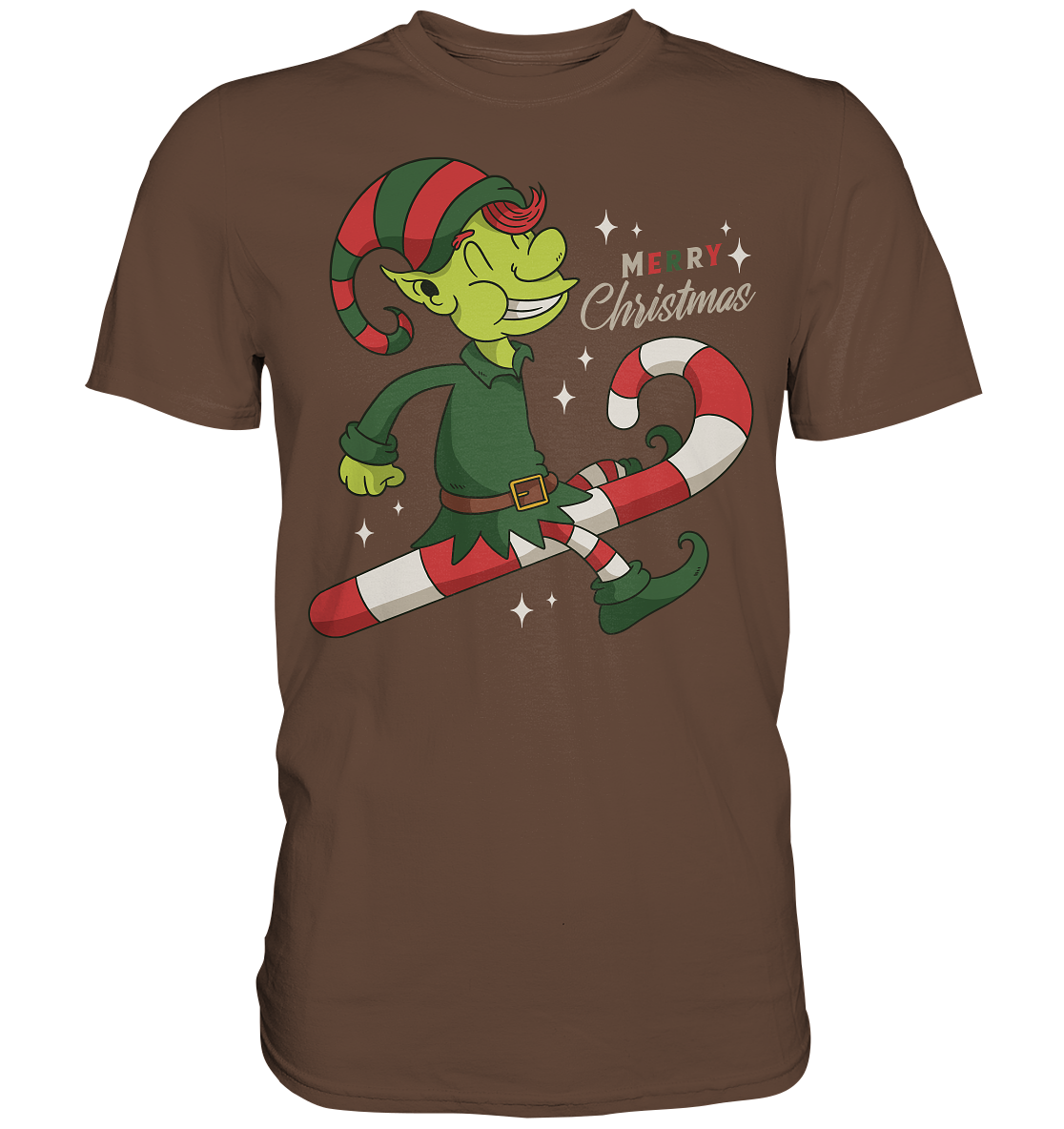 Weihnacht Design Netter Weihnachtself  mit Zuckerstange Merry Christmas - Premium Shirt
