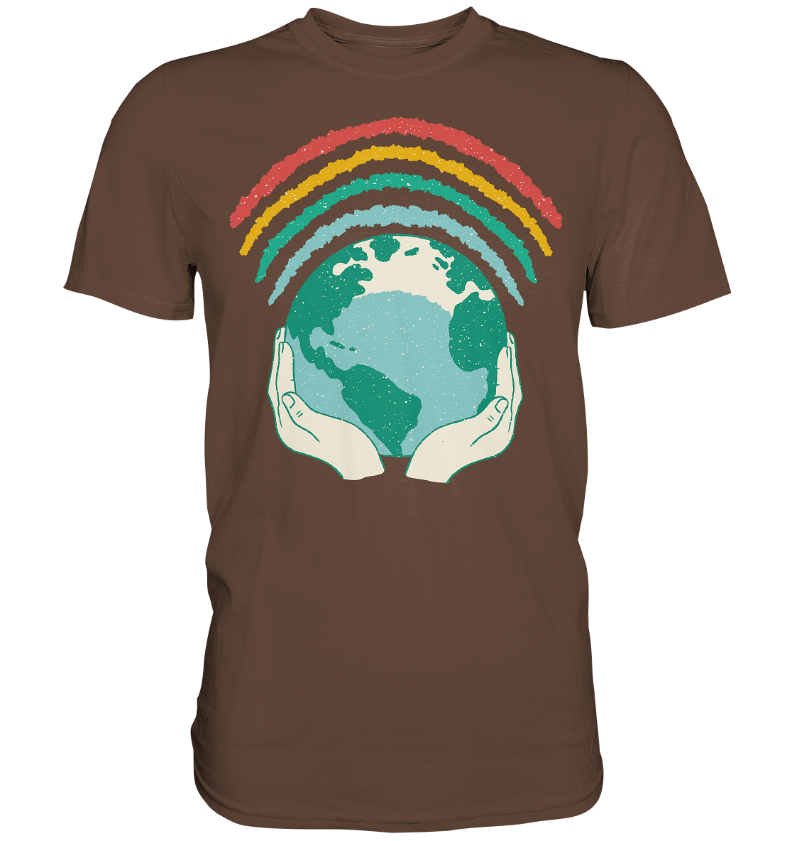 Regenbogen mit Weltkugel in Händen    - Premium Shirt
