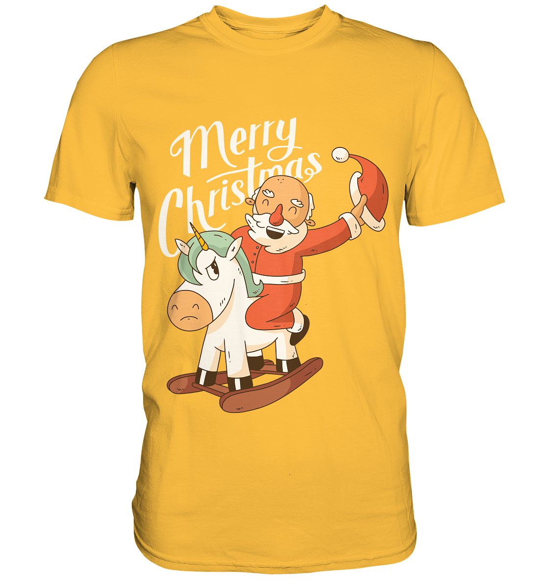 Weihnachten Nikolaus am Schaukelpferd Merry Christmas  - Premium Shirt