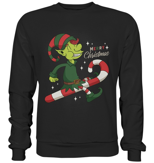 Christmas Design Cute Christmas Elf with Candy Cane Merry Christmas - Premium Sweatshirt