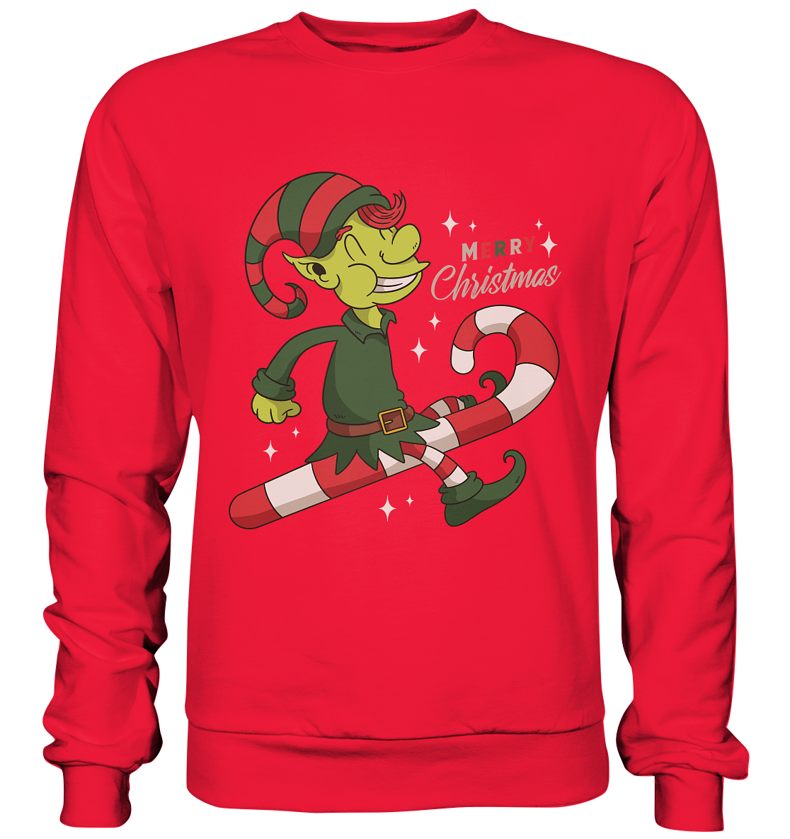 Weihnacht Design Netter Weihnachtself  mit Zuckerstange Merry Christmas - Premium Sweatshirt