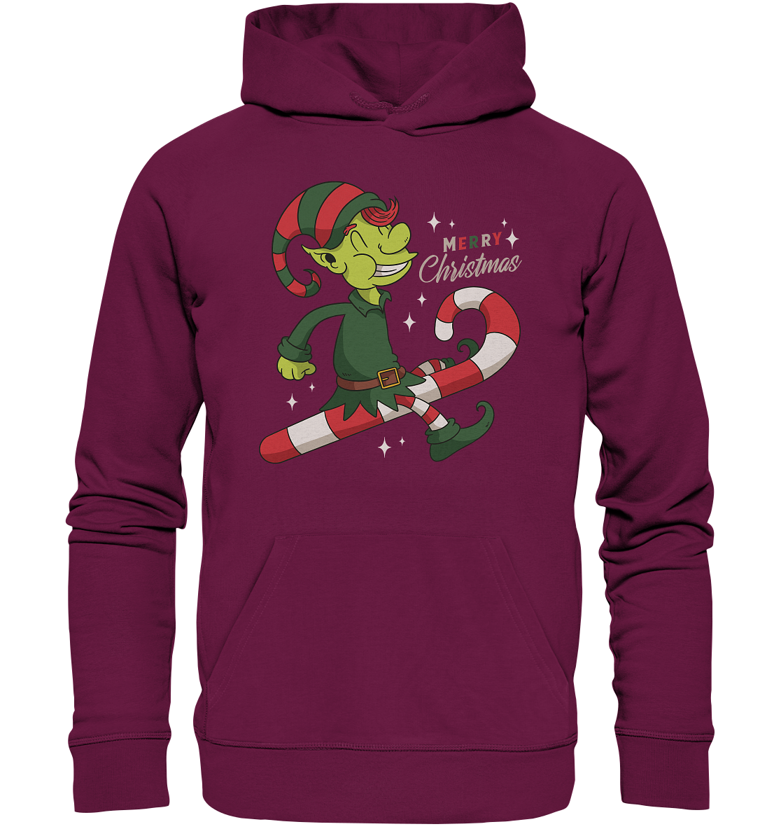 Christmas Design Cute Christmas Elf with Candy Cane Merry Christmas - Premium Unisex Hoodie