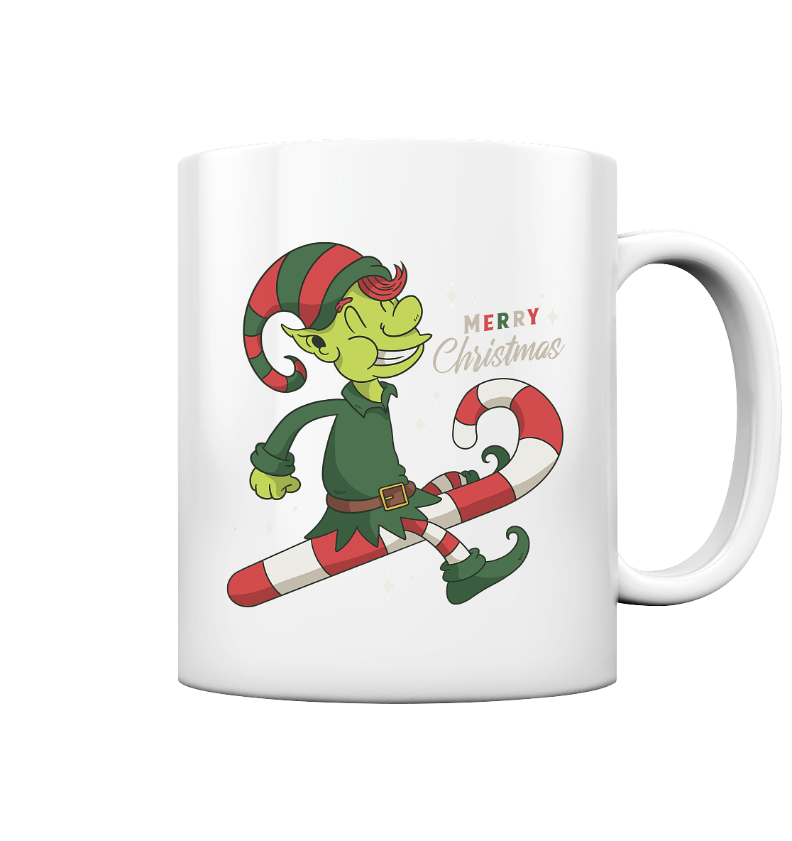 Weihnacht Design Netter Weihnachtself  mit Zuckerstange Merry Christmas - Tasse glossy