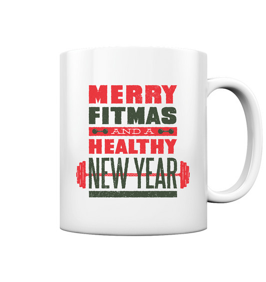 Weihnachtliches Design, Gym, Merry Fitmas and a Healthy New Year - Tasse glossy