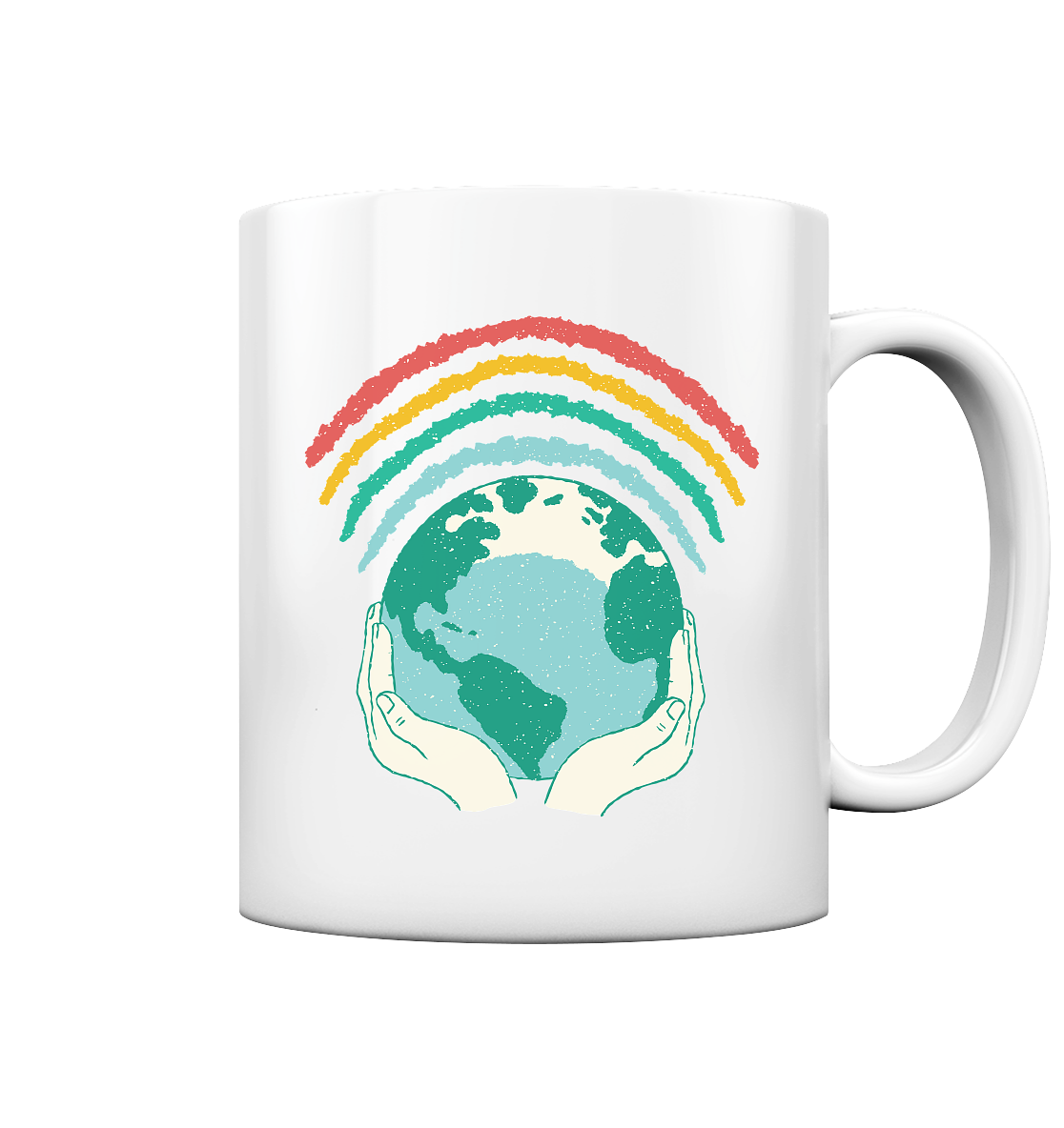 Regenbogen mit Weltkugel in Händen    - Tasse glossy