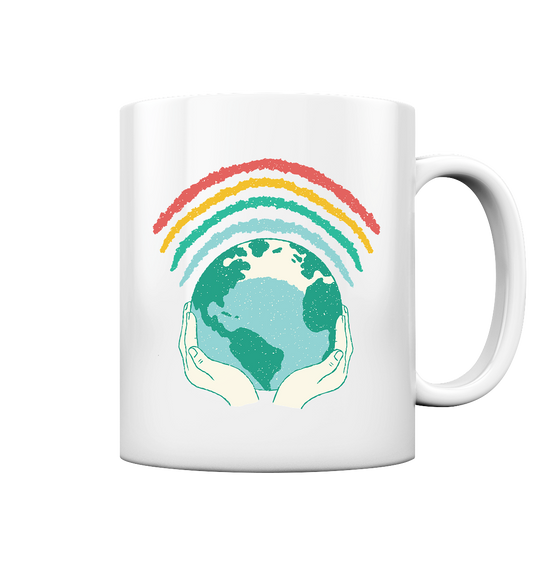 Arc-en-ciel avec globe en mains - tasse brillante