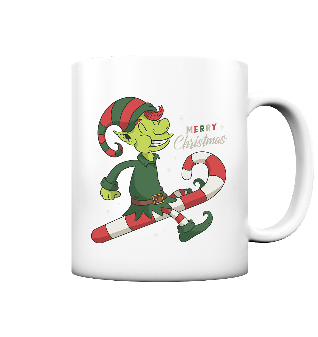 Christmas Design Cute Christmas Elf with Candy Cane Merry Christmas - Matt Mug