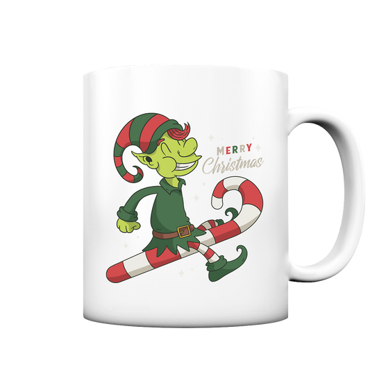 Weihnacht Design Netter Weihnachtself  mit Zuckerstange Merry Christmas - Tasse matt