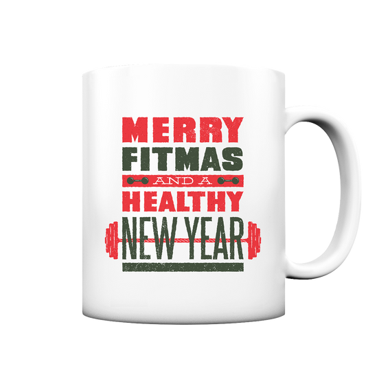 Weihnachtliches Design, Gym, Merry Fitmas and a Healthy New Year - Tasse matt