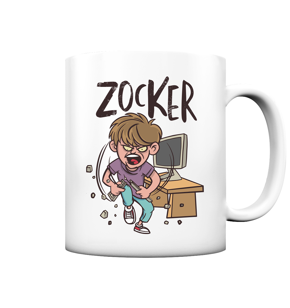 Zorniger Zocker zerbricht die Tastatur  - Tasse matt