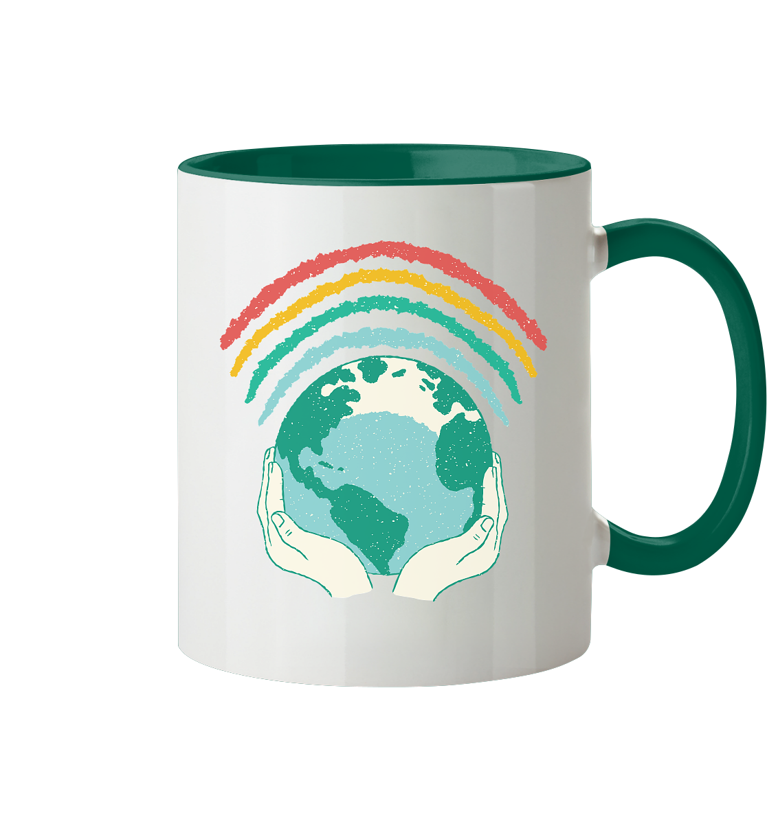 Regenbogen mit Weltkugel in Händen    - Tasse zweifarbig