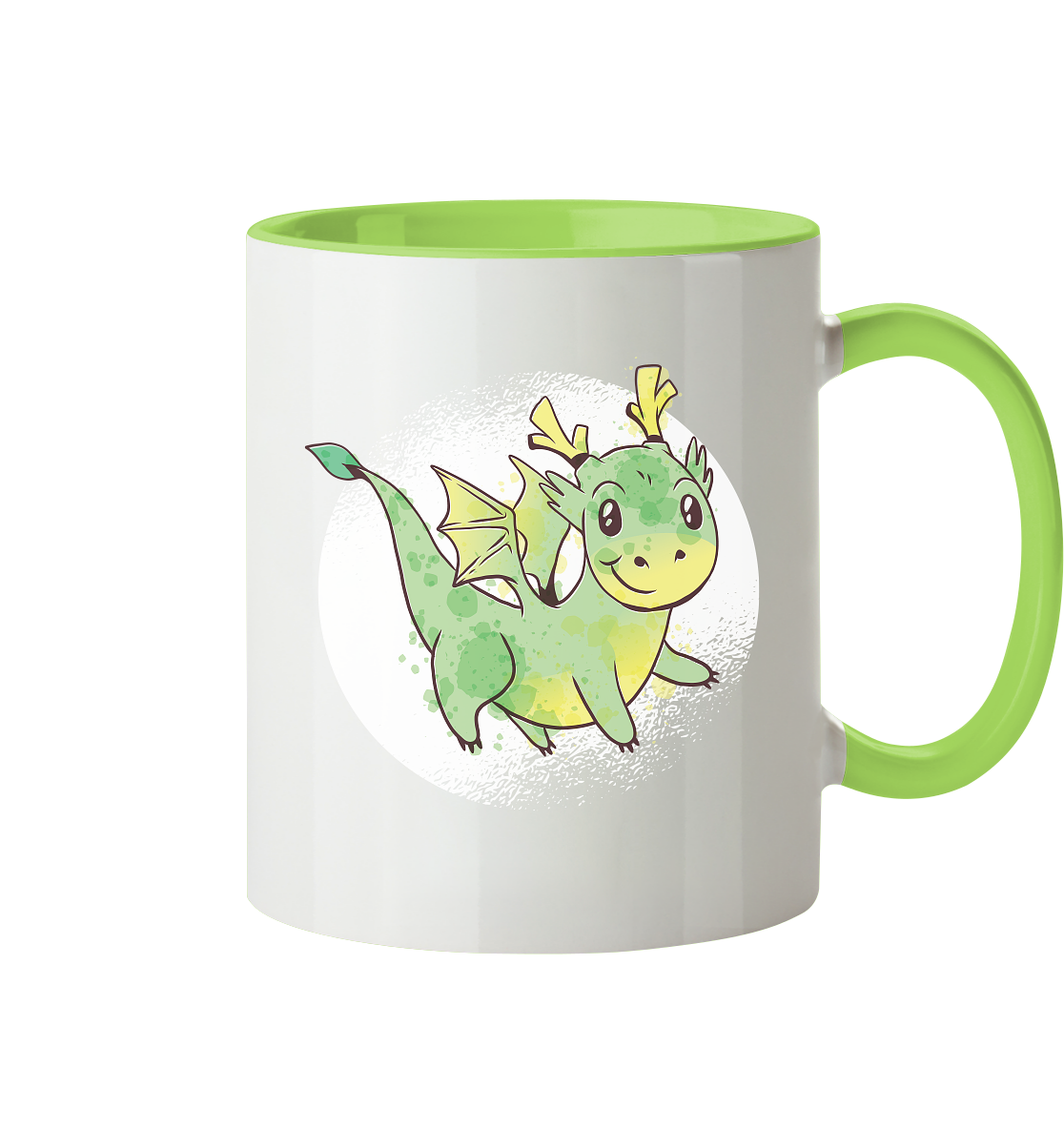 Kleiner grüner Drache ,der Liebling der Kinder - Tasse zweifarbig