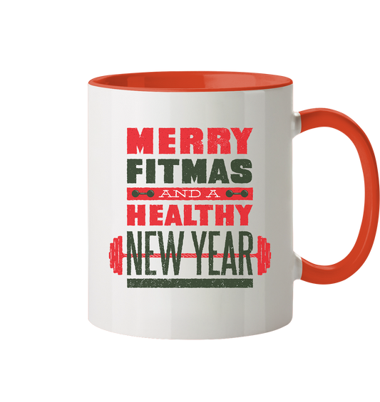 Weihnachtliches Design, Gym, Merry Fitmas and a Healthy New Year - Tasse zweifarbig