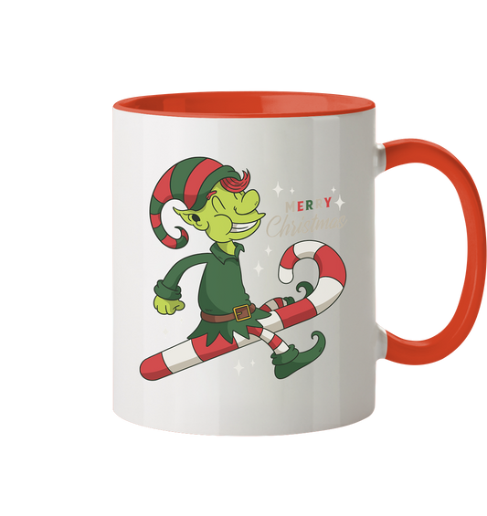 Weihnacht Design Netter Weihnachtself  mit Zuckerstange Merry Christmas - Tasse zweifarbig