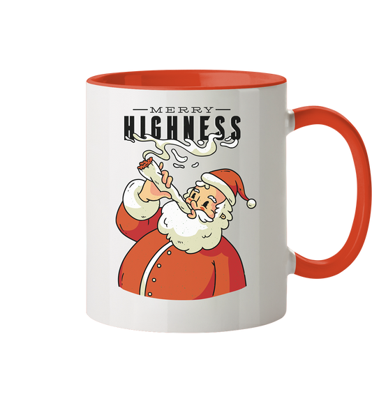 Weihnachten Kiffender Weihnachtsmann Nikolaus Merry Highness - Tasse zweifarbig