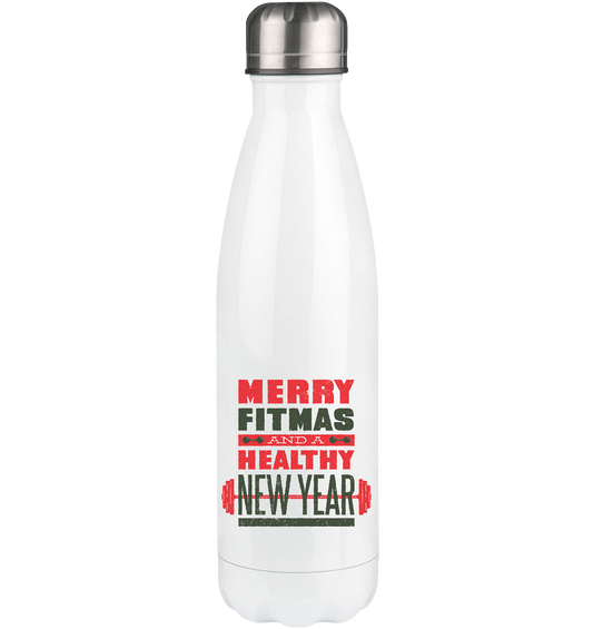 Weihnachtliches Design, Gym, Merry Fitmas and a Healthy New Year - Thermoflasche 500ml