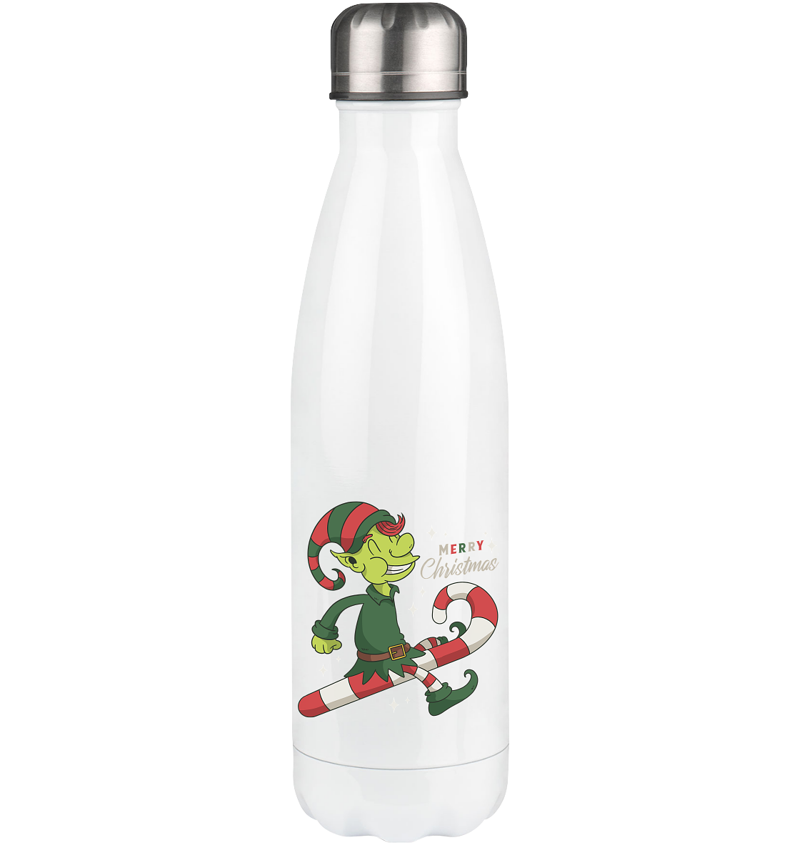 Weihnacht Design Netter Weihnachtself  mit Zuckerstange Merry Christmas - Thermoflasche 500ml