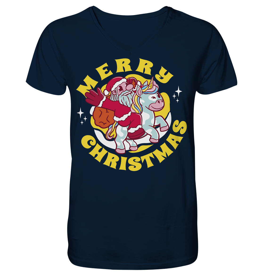 Nikolaus auf Einhorn reitend , Santa Claus Unicorn ,Merry Christmas  - V-Neck Shirt