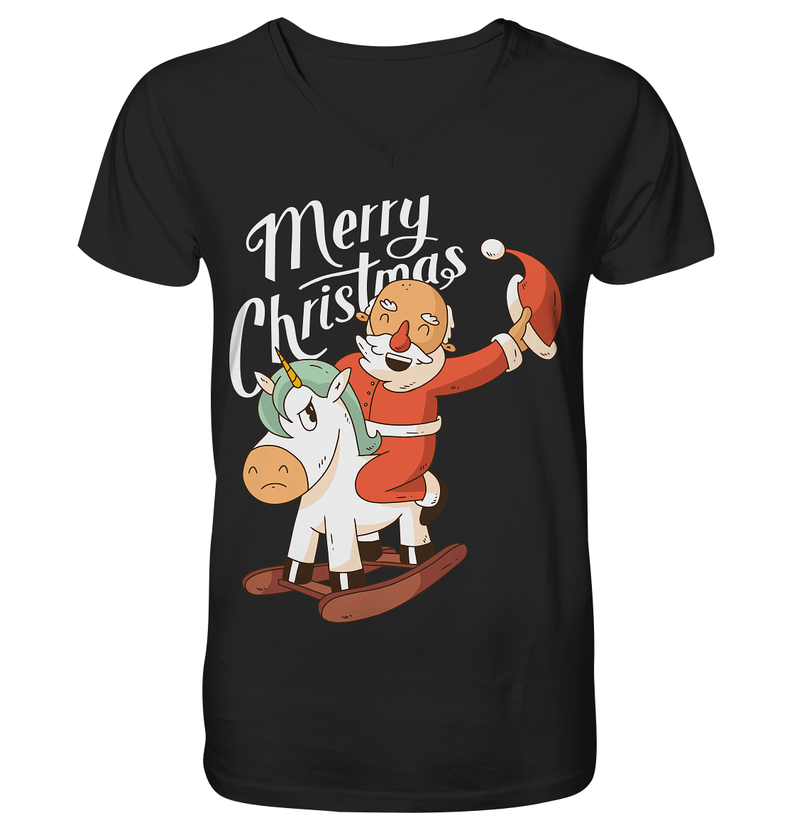 Weihnachten Nikolaus am Schaukelpferd Merry Christmas  - V-Neck Shirt