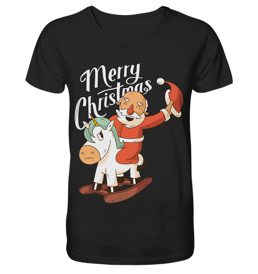 Weihnachten Nikolaus am Schaukelpferd Merry Christmas  - V-Neck Shirt