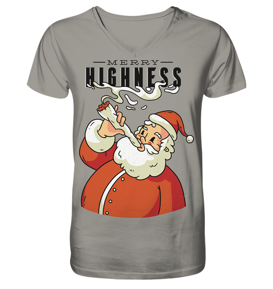 Weihnachten Kiffender Weihnachtsmann Nikolaus Merry Highness - V-Neck Shirt