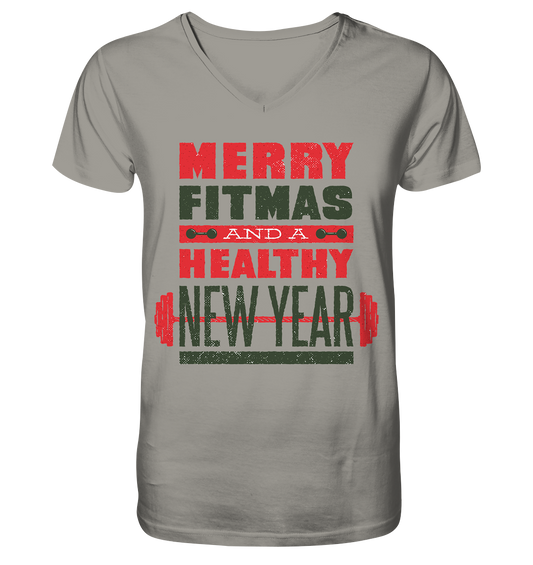 Christmas design, Gym, Merry Fitmas and a Healthy New Year - V-Neck Shirt