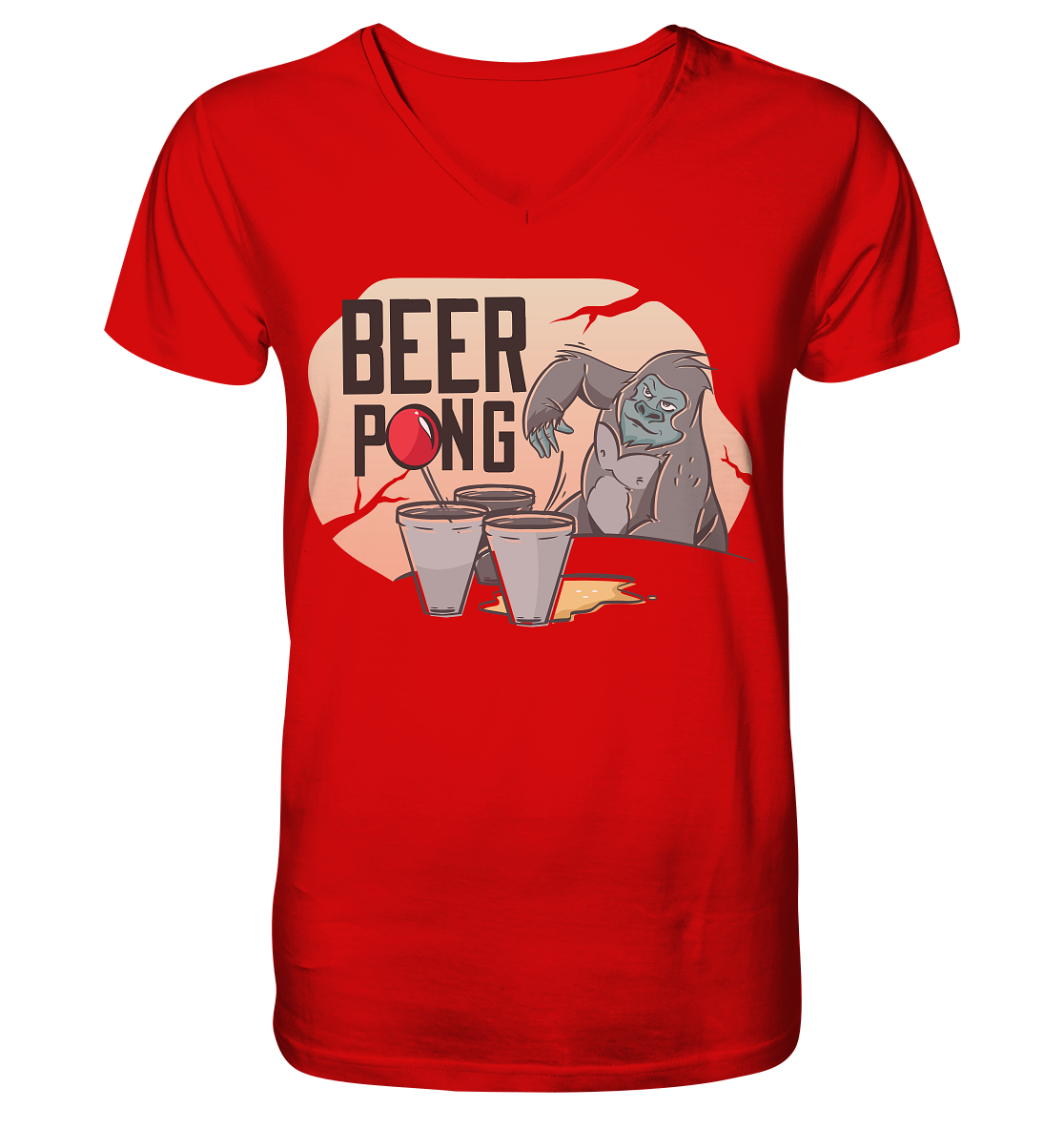 Bier - Beer Pong Gorilla  - V-Neck Shirt