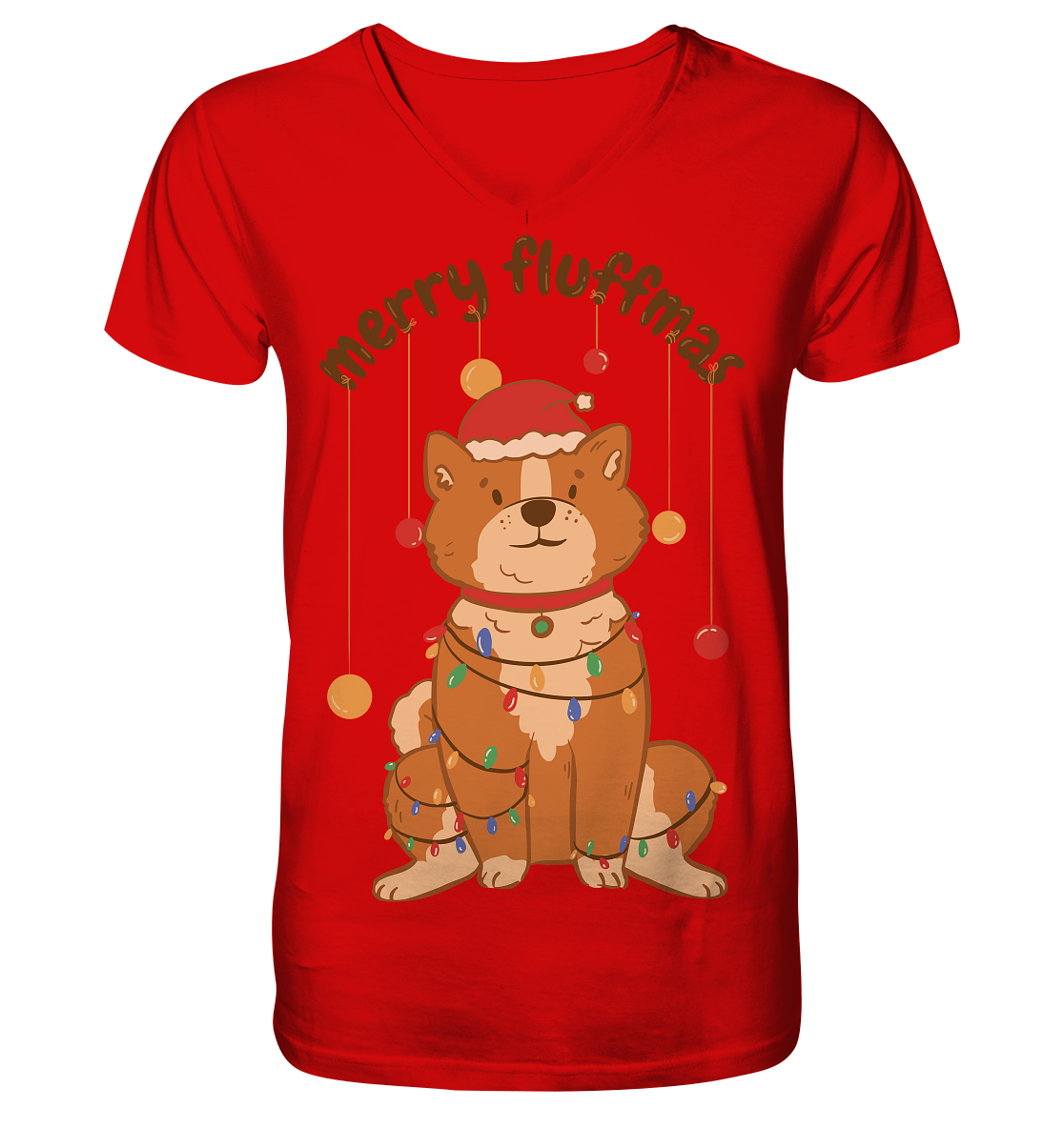 Weihnachtliches Motiv Fun Merry Fluffmas - V-Neck Shirt