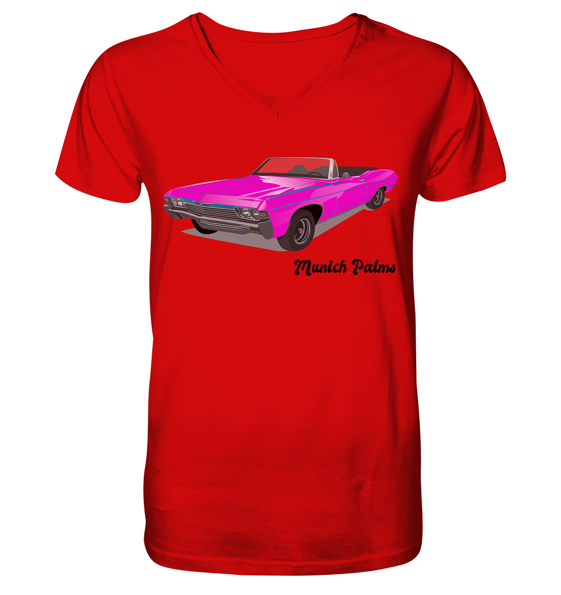 Pink Retro Classic Car Oldtimer, Car, Convertible by Munich Palms - V-Neck Shirt