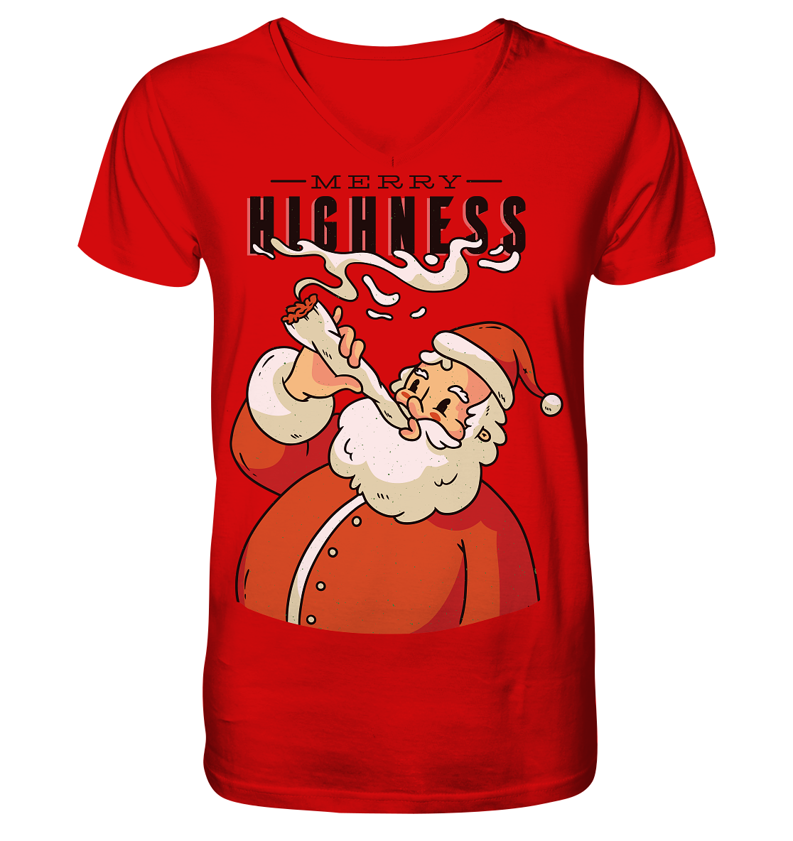 Weihnachten Kiffender Weihnachtsmann Nikolaus Merry Highness - V-Neck Shirt