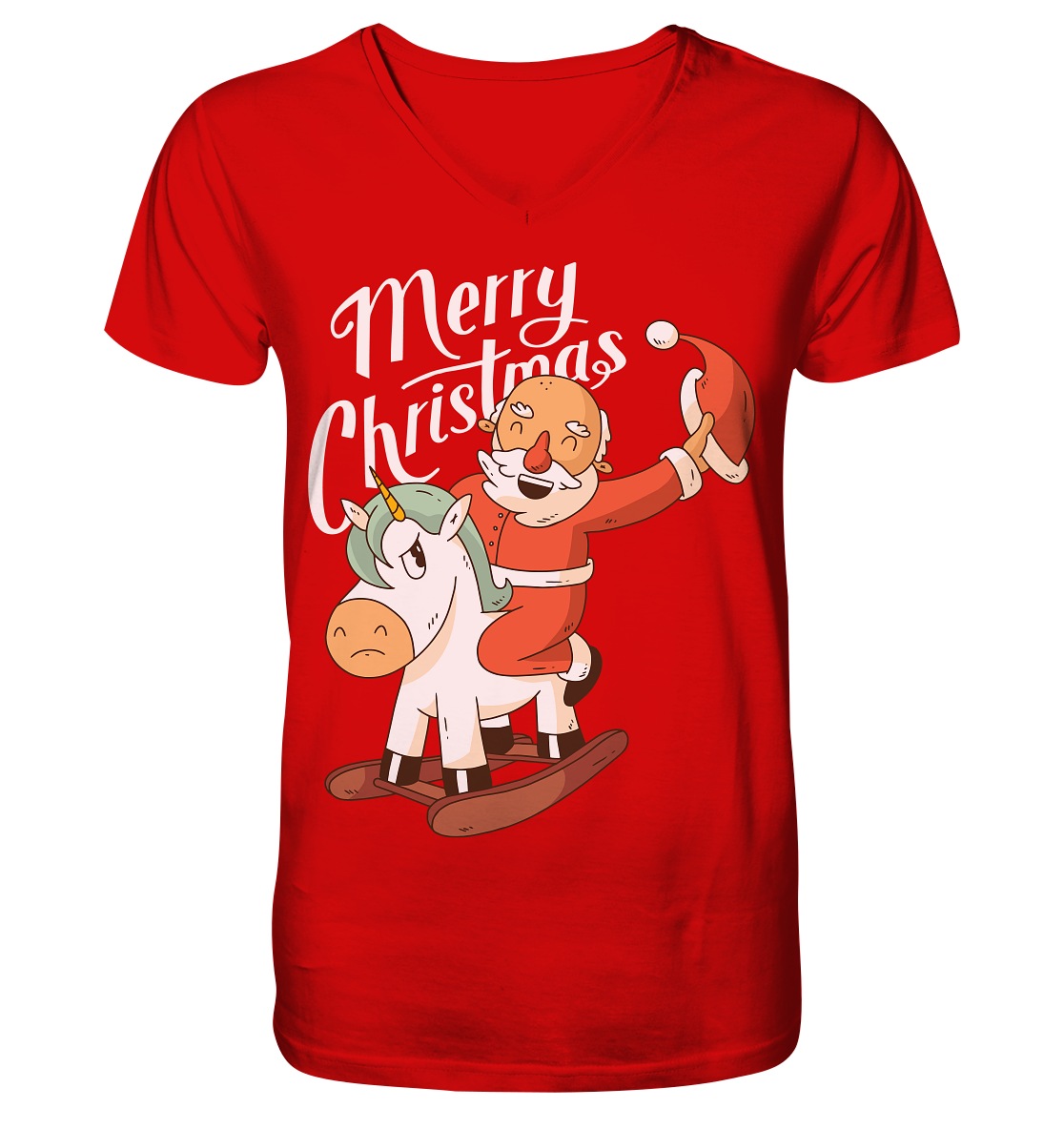 Weihnachten Nikolaus am Schaukelpferd Merry Christmas  - V-Neck Shirt