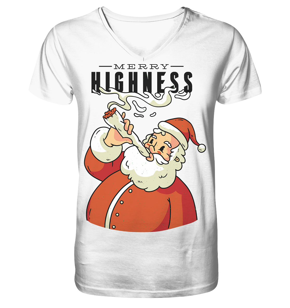 Weihnachten Kiffender Weihnachtsmann Nikolaus Merry Highness - V-Neck Shirt