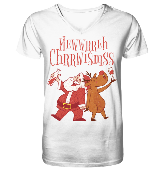 Drunk Santa Claus with Reindeer - V-Neck Shirt