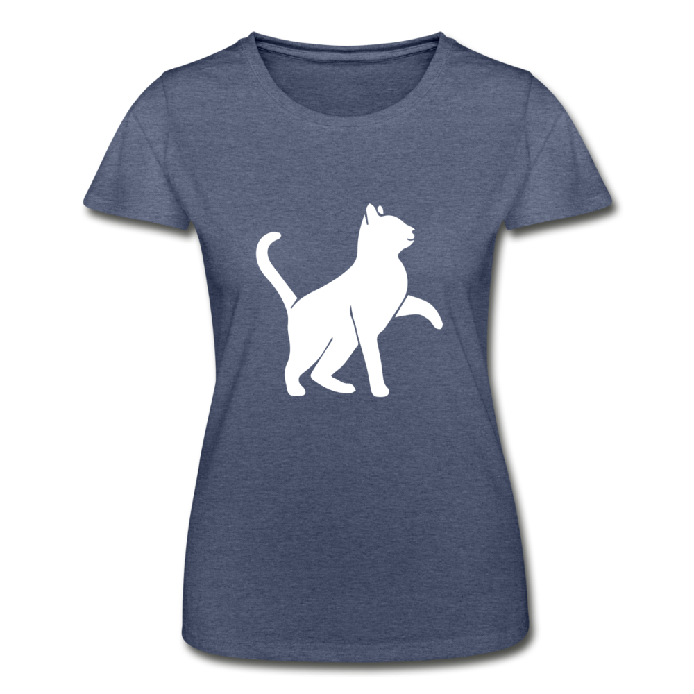 Damen - Frauen-T-Shirt von Fruit of the Loom Katze - Navy meliert