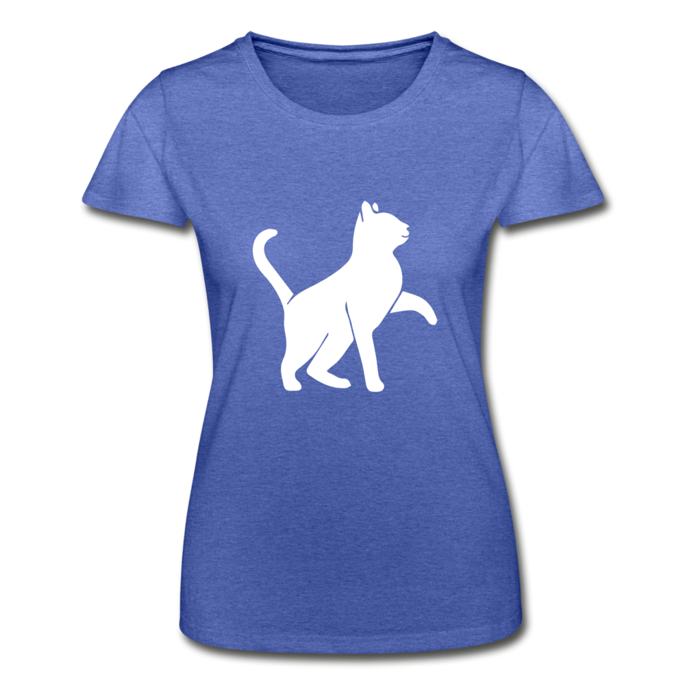 Damen - Frauen-T-Shirt von Fruit of the Loom Katze - Blau meliert