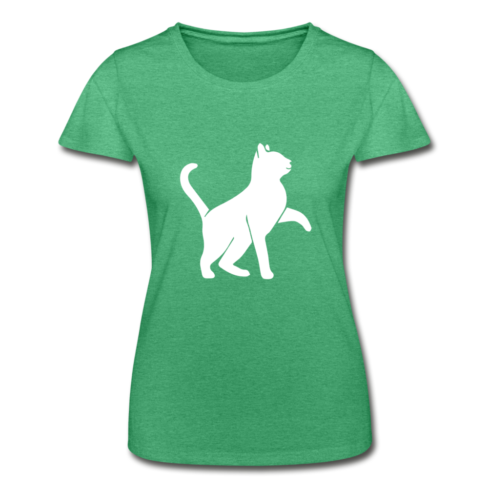 Damen - Frauen-T-Shirt von Fruit of the Loom Katze - Grün meliert