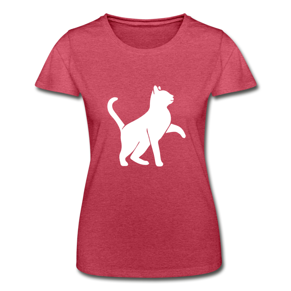 Damen - Frauen-T-Shirt von Fruit of the Loom Katze - Rot meliert