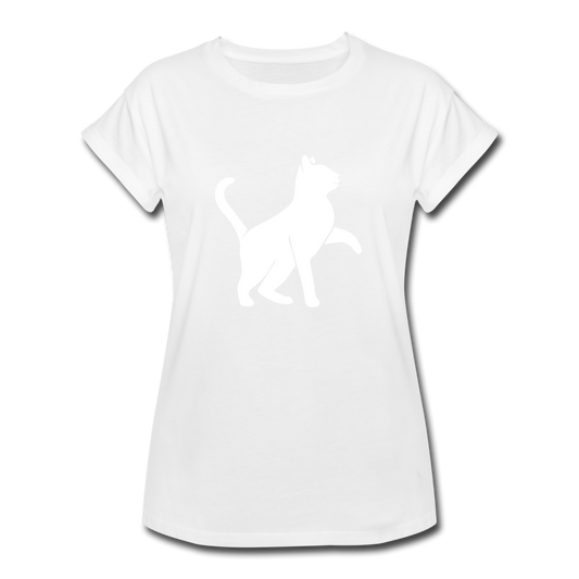 Damen Frauen Oversize T-Shirt Katze weiss silhouette - Weiß