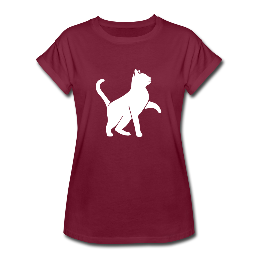 Damen Frauen Oversize T-Shirt Katze weiss silhouette - Bordeaux