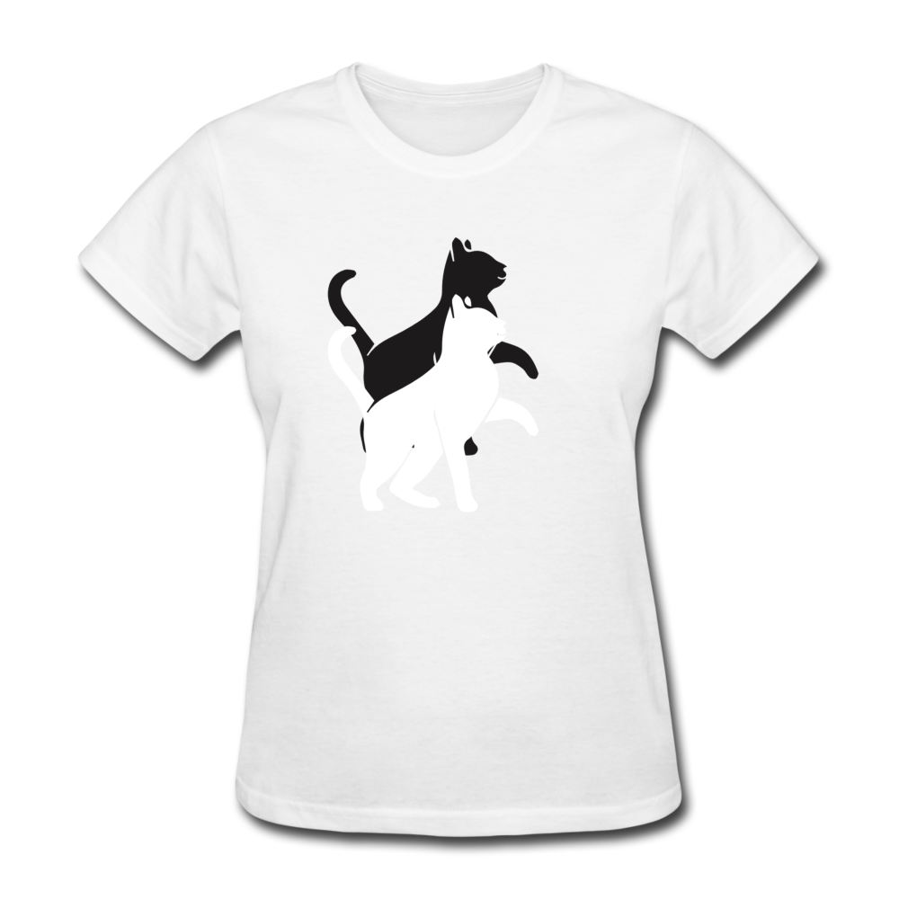 Damen Frauen Gildan Heavy T-Shirt Katze doppelte Silhouette - Weiß