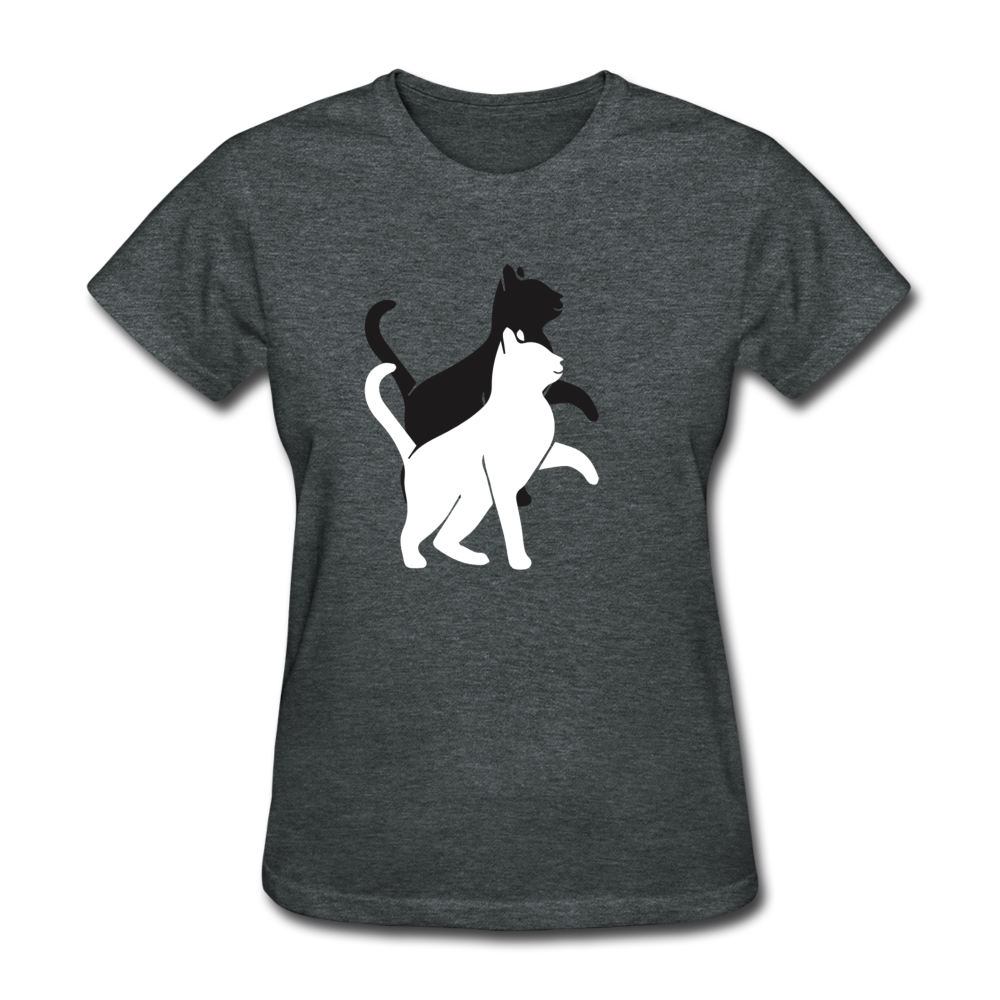 Damen Frauen Gildan Heavy T-Shirt Katze doppelte Silhouette - Dunkelgrau meliert