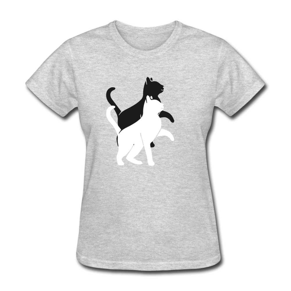 Damen Frauen Gildan Heavy T-Shirt Katze doppelte Silhouette - Grau meliert
