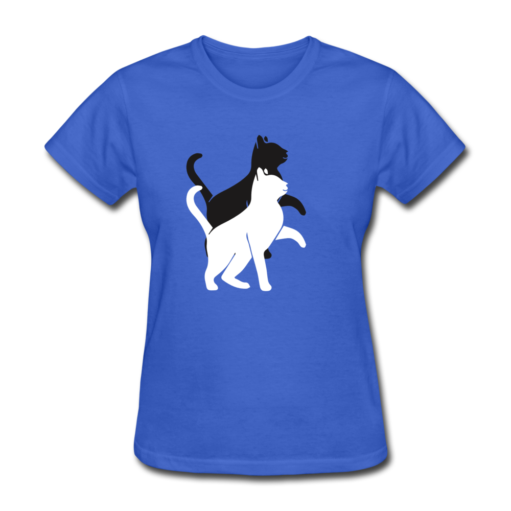 Damen Frauen Gildan Heavy T-Shirt Katze doppelte Silhouette - Königsblau