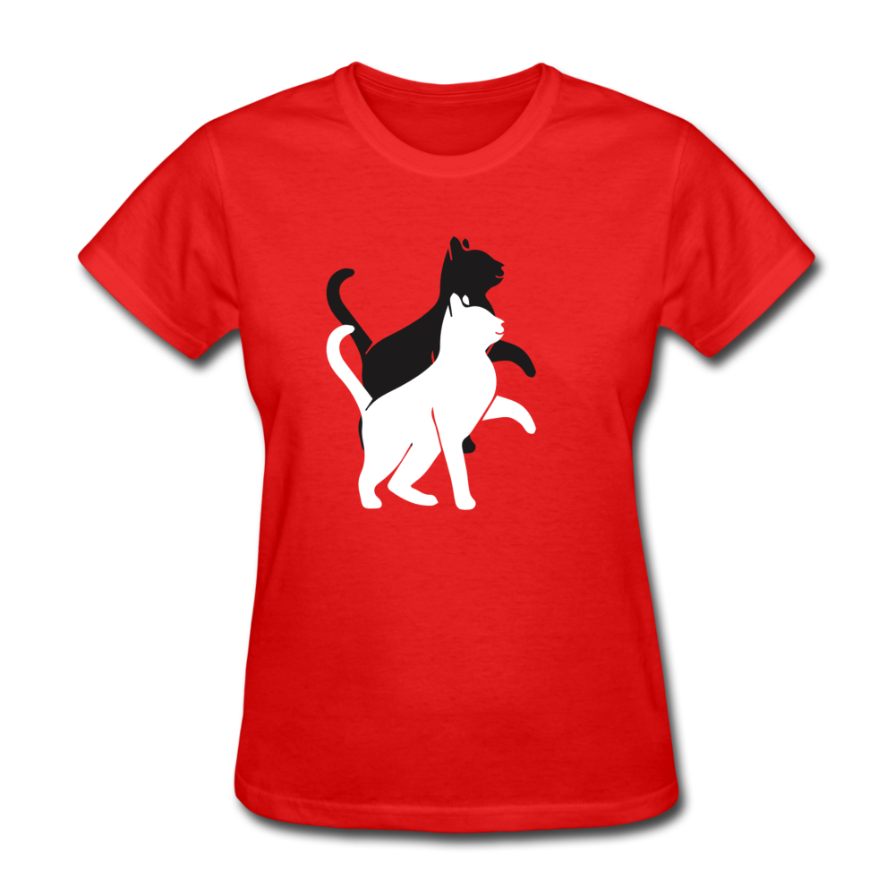 Damen Frauen Gildan Heavy T-Shirt Katze doppelte Silhouette - Rot