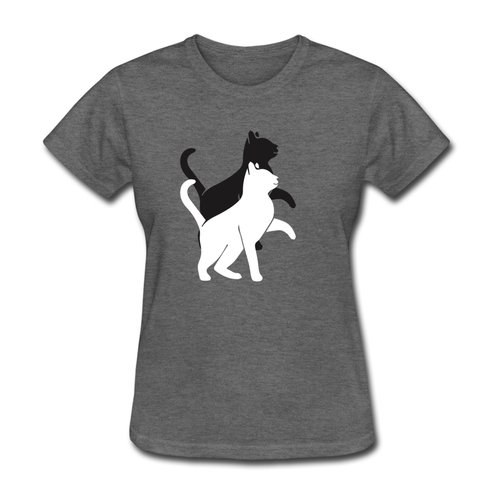 Damen Frauen Gildan Heavy T-Shirt Katze doppelte Silhouette - Anthrazit