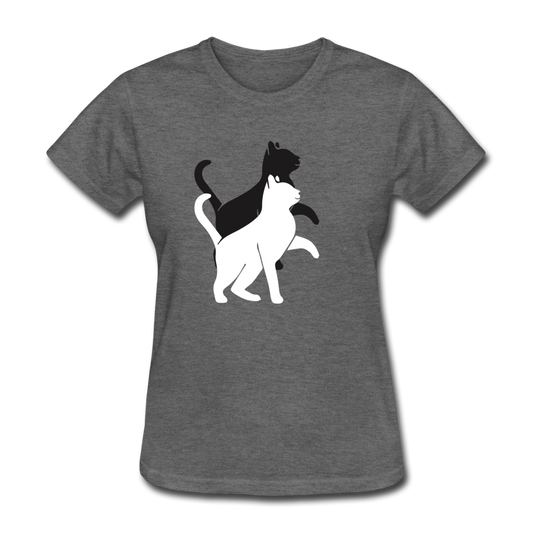 Damen Frauen Gildan Heavy T-Shirt Katze doppelte Silhouette - Anthrazit