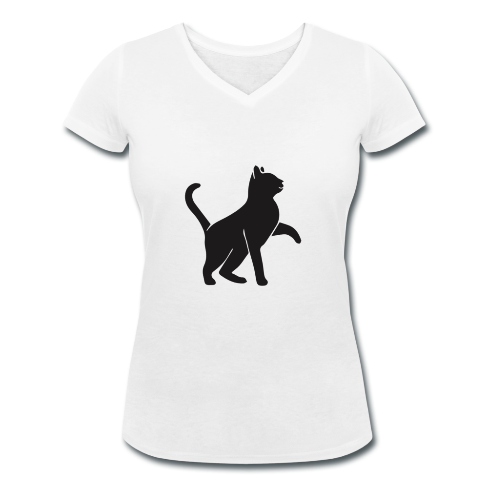 Damen - Frauen Bio-T-Shirt mit V-Ausschnitt von Stanley & Stella Katze - Weiß