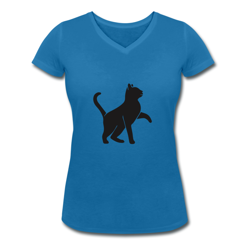 Damen - Frauen Bio-T-Shirt mit V-Ausschnitt von Stanley & Stella Katze - Pfauenblau