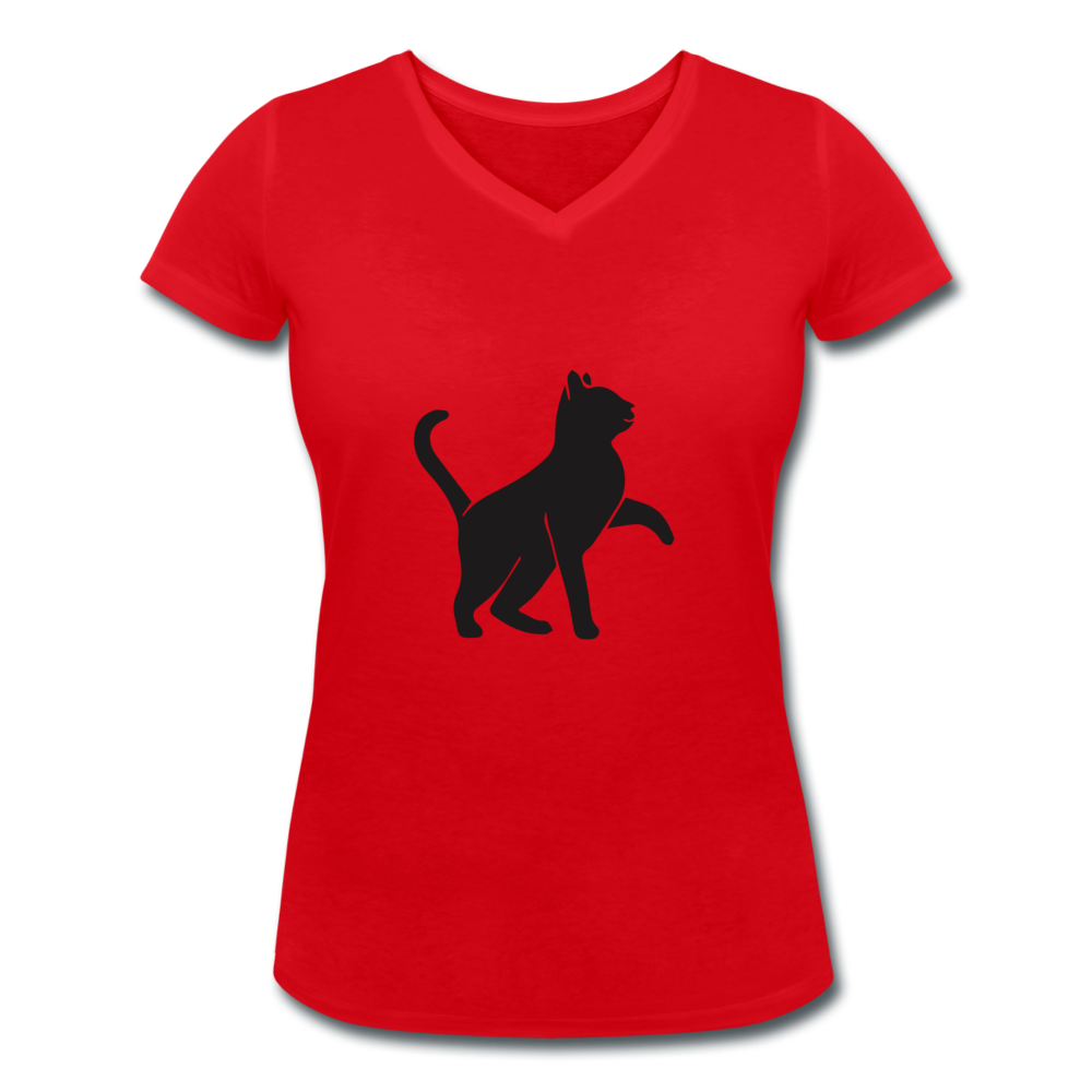 Damen - Frauen Bio-T-Shirt mit V-Ausschnitt von Stanley & Stella Katze - Rot